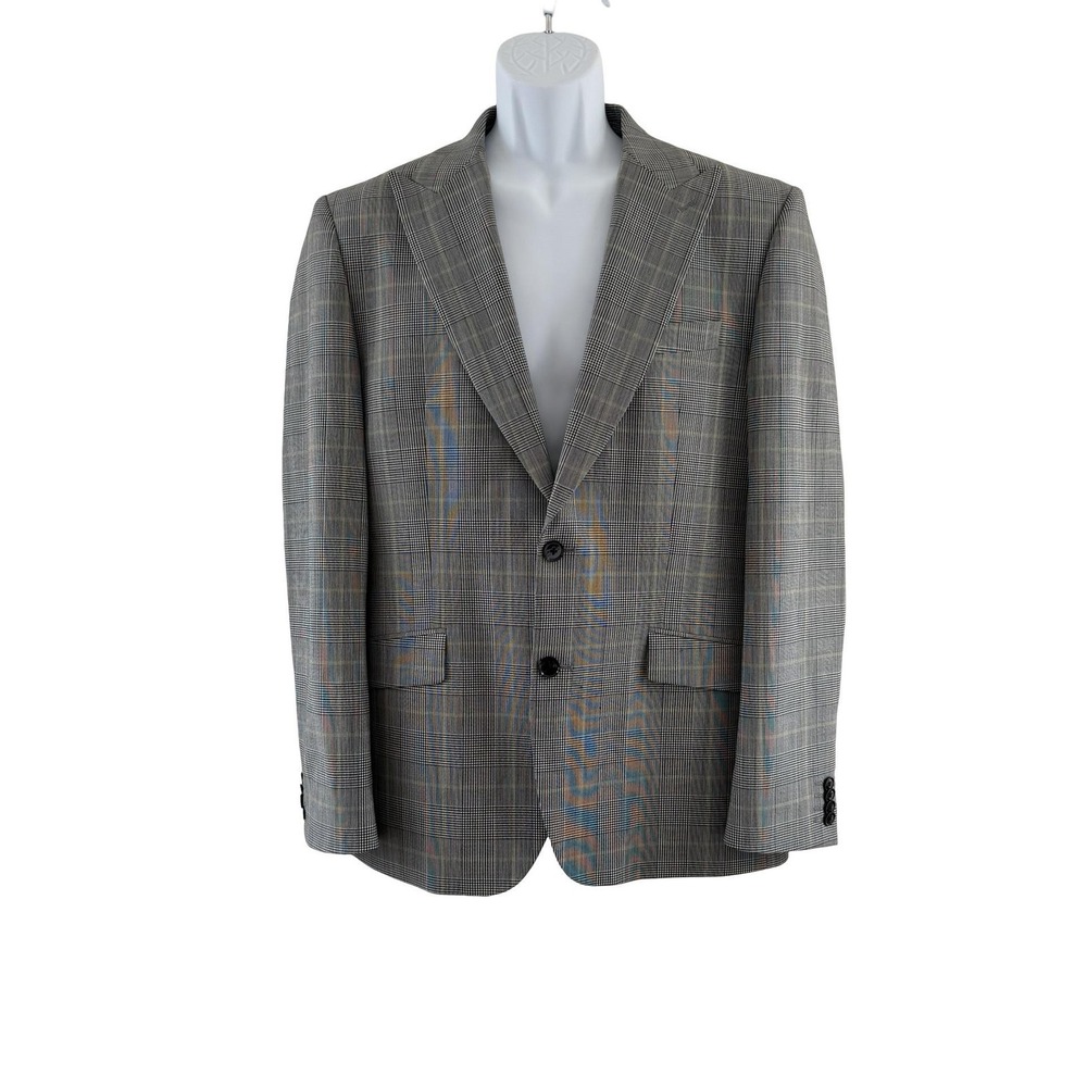 Express Suit Jacket Mens 40R Gray Plaid Wool Blend Extra Slim Stretch Business